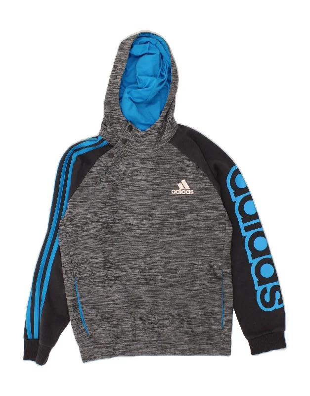 ADIDAS Boys Graphic Hoodie Jumper 11-12 Years Grey Colourblock Polyester