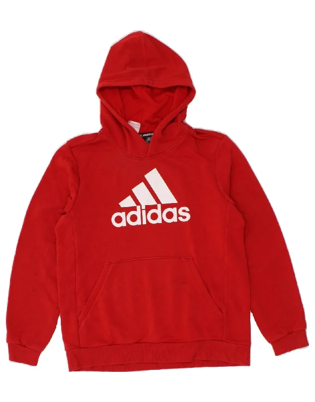 ADIDAS Boys Graphic Hoodie Jumper 13-14 Years Red Cotton