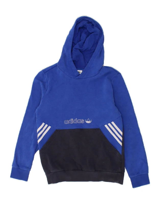 ADIDAS Boys Hoodie Jumper 12-13 Years Blue Colourblock Cotton