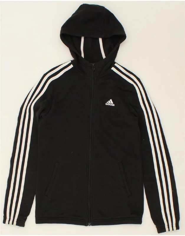 ADIDAS Boys Zip Hoodie Sweater 13-14 Years Black Cotton