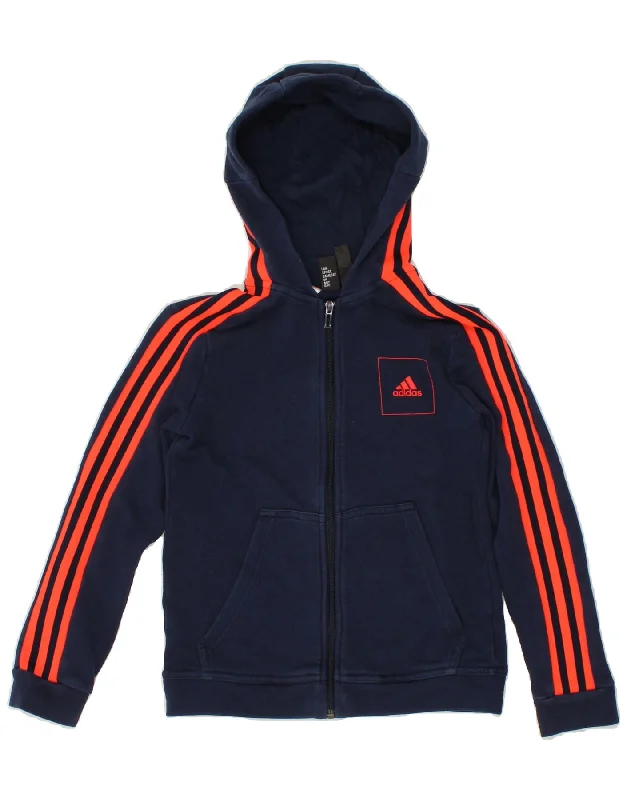 ADIDAS Boys Zip Hoodie Sweater 9-10 Years Navy Blue Cotton Hoodie with Emblem Brand Identity ADIDAS Boys Zip Hoodie Sweater 9-10 Years Navy Blue Cotton Hoodie with Emblem Brand Identity