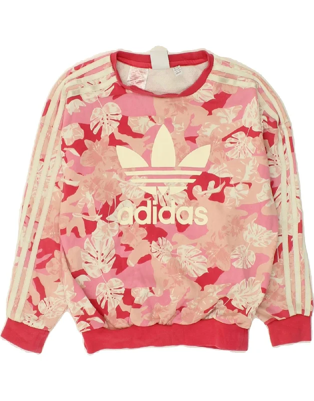 ADIDAS Girls Graphic Sweatshirt Jumper 9-10 Years Pink Floral Cotton