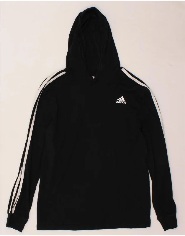 ADIDAS Womens Hoodie Jumper UK 14 Large Black Cotton Hoodie with Zipper Versatile Modern