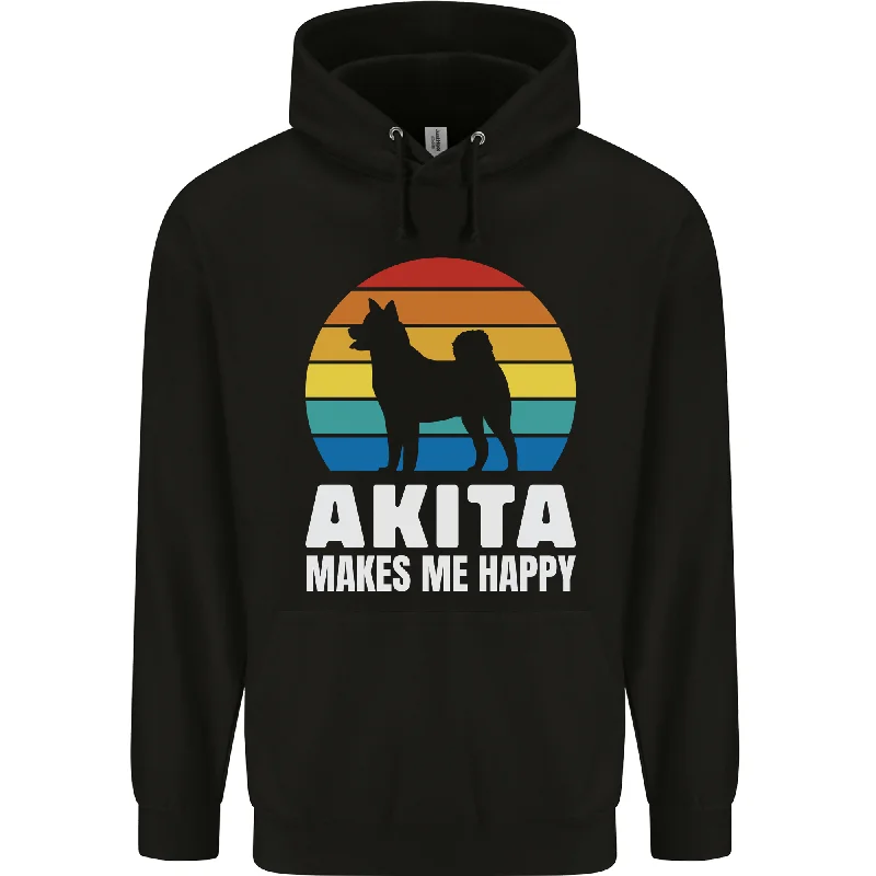 Akita Makes Me Happy Funny Dog Inu Mens 80% Cotton Hoodie