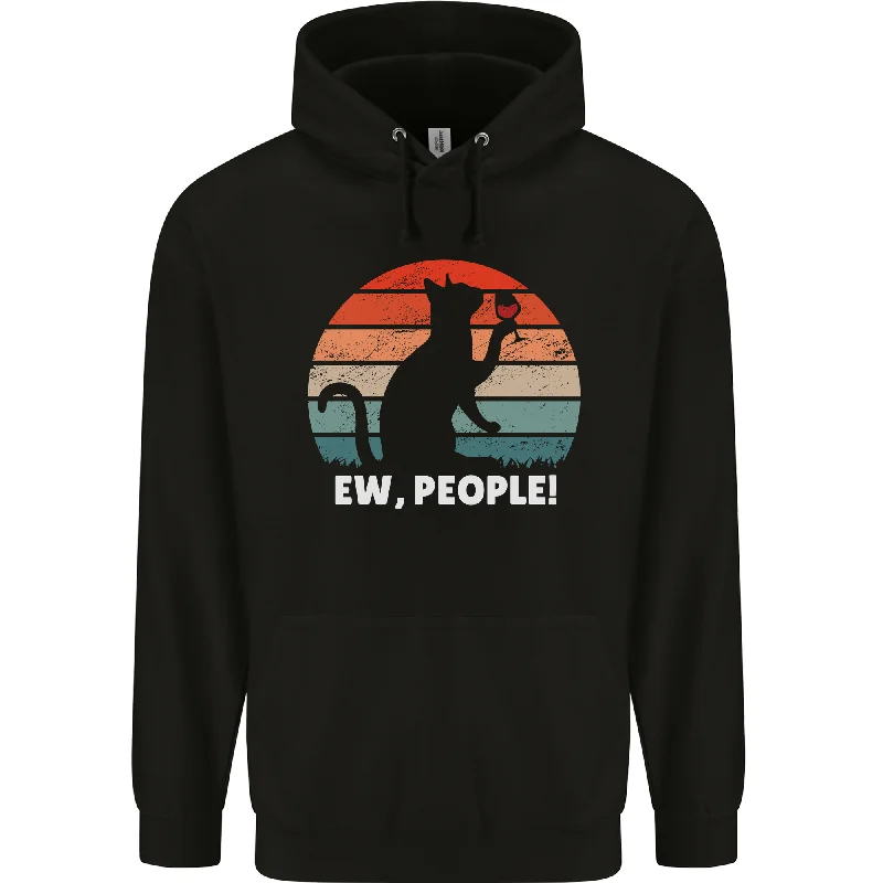 Alcohol Drinking Cat Ew People Mens 80% Cotton Hoodie