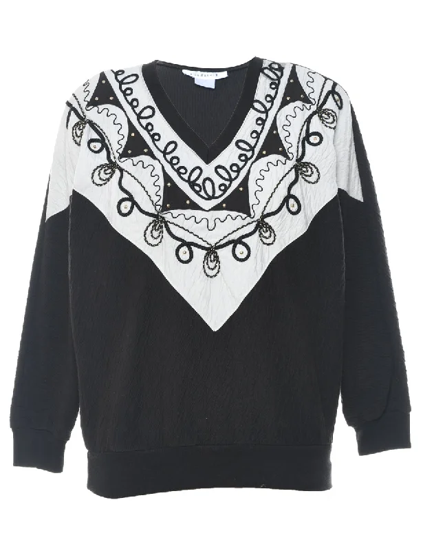 Black & White 1980s Embroidered Sweatshirt  - S