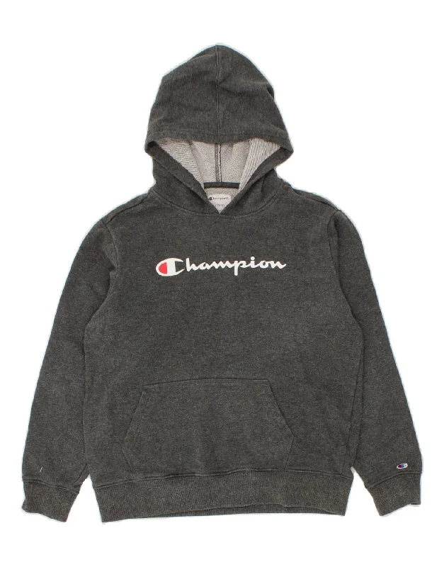 CHAMPION Boys Graphic Hoodie Jumper 11-12 Years Large  Grey Cotton