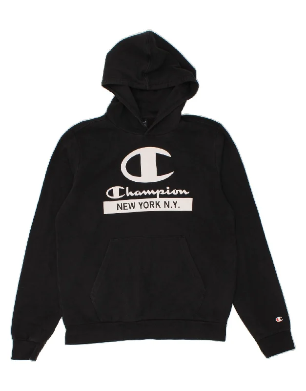 CHAMPION Boys Graphic Hoodie Jumper 15-16 Years  2XL Black Cotton