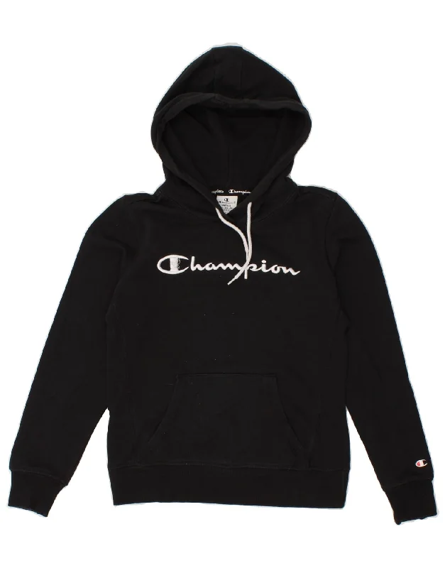 CHAMPION Womens Graphic Hoodie Jumper UK 10 Small Black Cotton Hoodie with Full-Zip Functional Layering CHAMPION Womens Graphic Hoodie Jumper UK 10 Small Black Cotton Hoodie with Full-Zip Functional Layering
