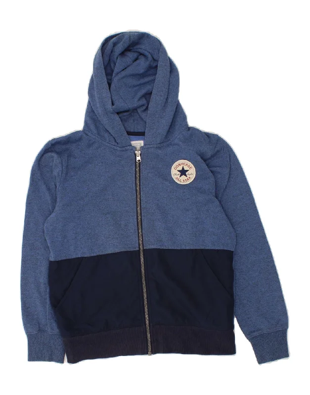 CONVERSE Boys Zip Hoodie Sweater 10-11 Years Medium Blue Colourblock