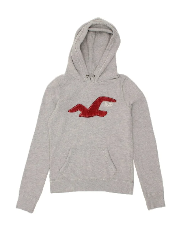 HOLLISTER Womens California Graphic Hoodie Jumper UK 12 Medium Grey Cotton Hoodie with Zipper Placket Modern Functional HOLLISTER Womens California Graphic Hoodie Jumper UK 12 Medium Grey Cotton Hoodie with Zipper Placket Modern Functional