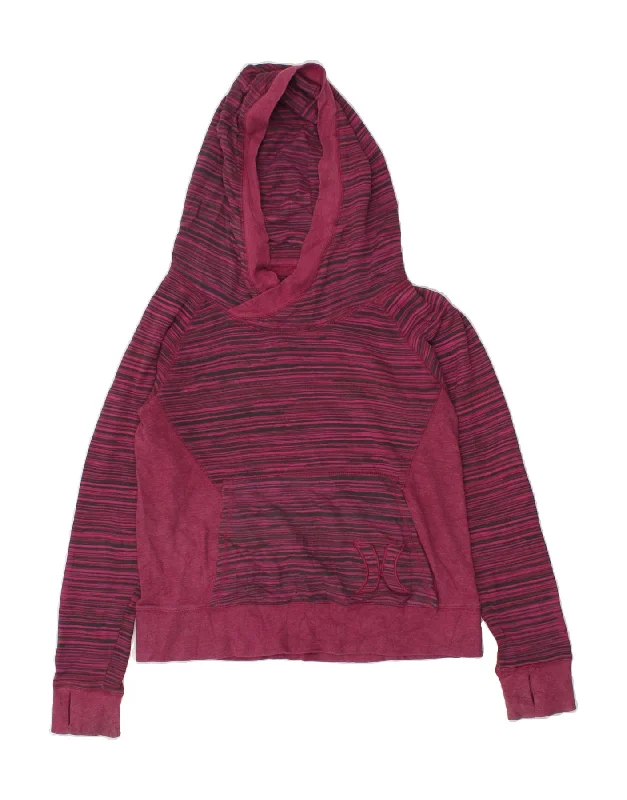 HURLEY Womens Hoodie Jumper UK 14 Medium Pink Striped Cotton Hoodie with Back Slit Movement Comfort HURLEY Womens Hoodie Jumper UK 14 Medium Pink Striped Cotton Hoodie with Back Slit Movement Comfort
