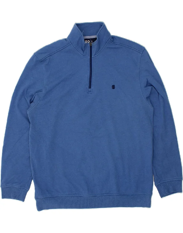 IZOD Mens Zip Neck Sweatshirt Jumper XL Blue Polyester Hoodie with Fur Luxurious Winter
