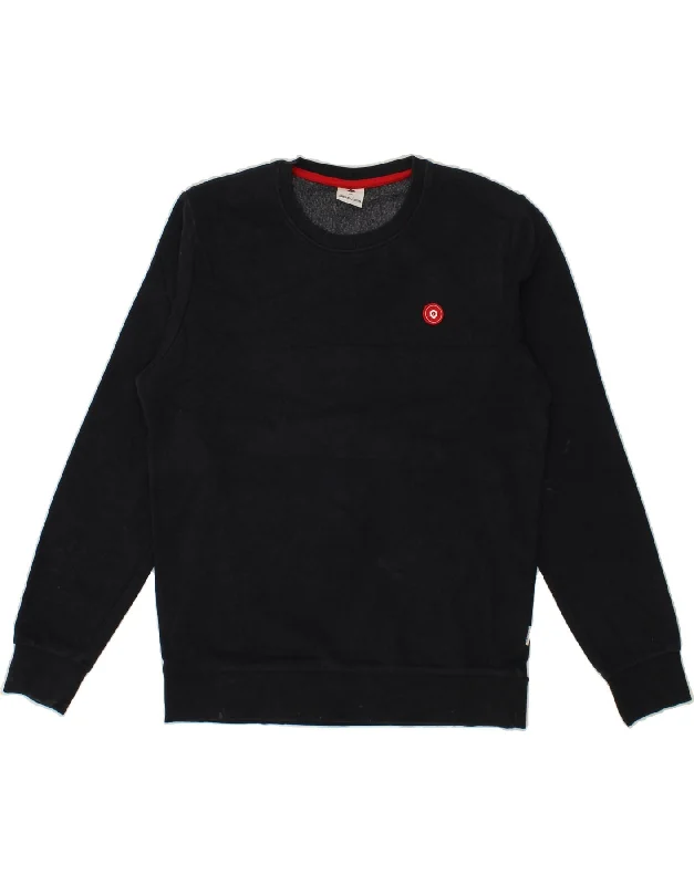 JACK & JONES Mens Sweatshirt Jumper Medium Navy Blue Cotton Hoodie with Hem Patch Decorative Personalized