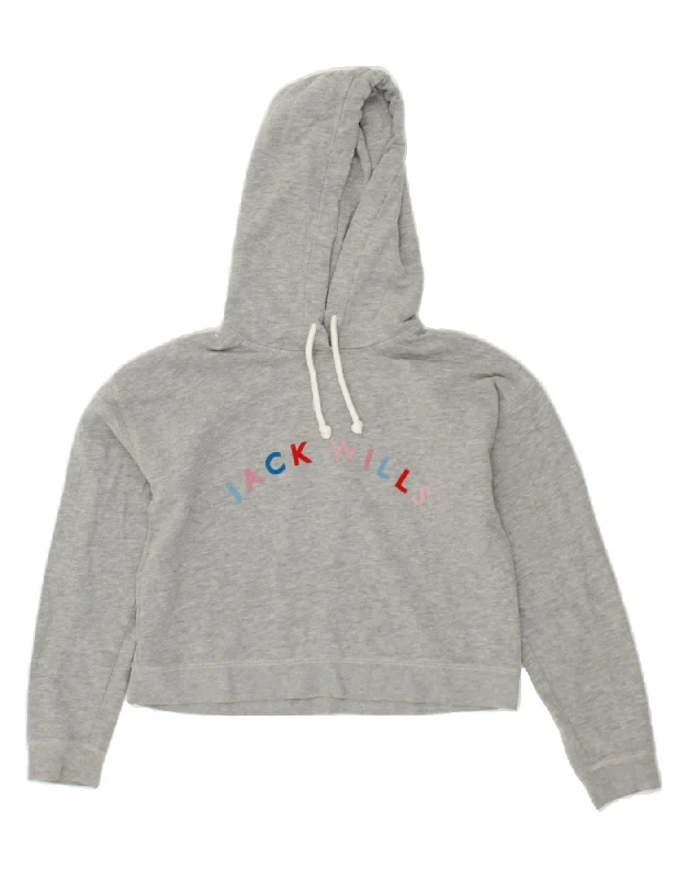 JACK WILLS Womens Crop Graphic Hoodie Jumper UK 10 Small Grey Cotton Hoodie with V-Neck Classic Versatile JACK WILLS Womens Crop Graphic Hoodie Jumper UK 10 Small Grey Cotton Hoodie with V-Neck Classic Versatile
