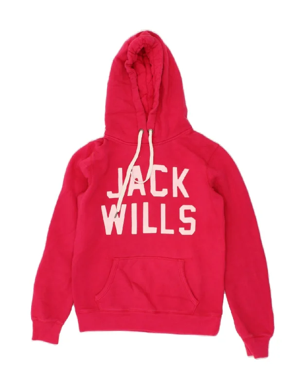 JACK WILLS Womens Graphic Hoodie Jumper UK 10 Small Pink Cotton Hoodie with Drop Shoulder Relaxed Streetwear JACK WILLS Womens Graphic Hoodie Jumper UK 10 Small Pink Cotton Hoodie with Drop Shoulder Relaxed Streetwear