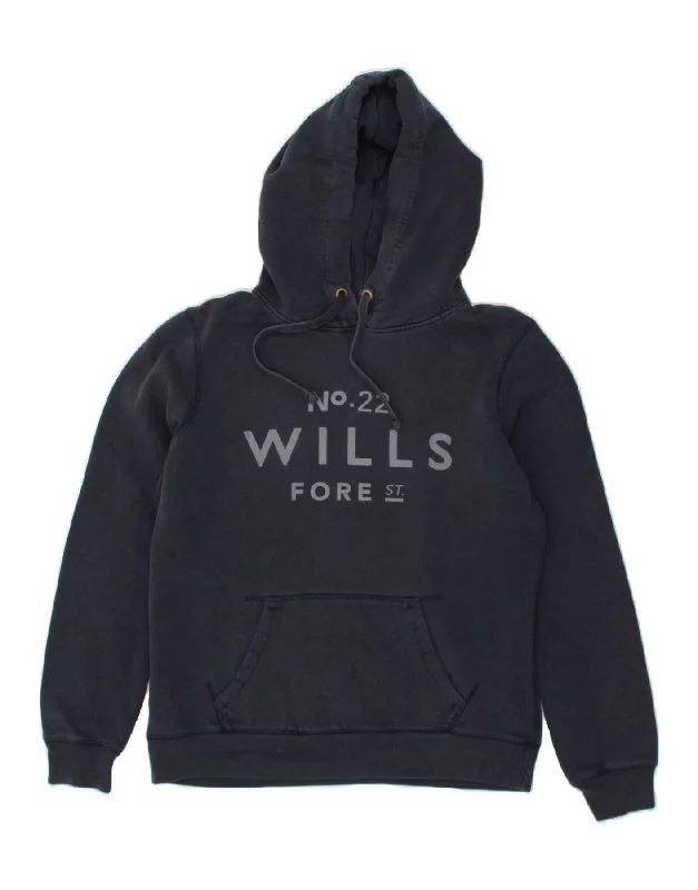 JACK WILLS Womens Graphic Hoodie Jumper UK 14 Large Navy Blue Cotton Hoodie with Monochrome Minimalist Simple JACK WILLS Womens Graphic Hoodie Jumper UK 14 Large Navy Blue Cotton Hoodie with Monochrome Minimalist Simple