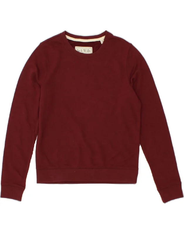JACK WILLS Womens Graphic Sweatshirt Jumper UK 8 Small Burgundy Cotton Hoodie with Mock Neck Collared Structured JACK WILLS Womens Graphic Sweatshirt Jumper UK 8 Small Burgundy Cotton Hoodie with Mock Neck Collared Structured