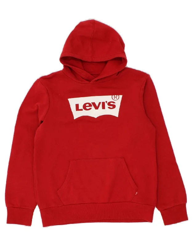 LEVI'S Boys Graphic Hoodie Jumper 13-14 Years Red Cotton