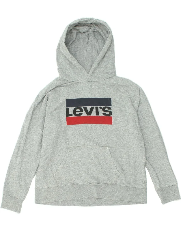 LEVI'S Womens Oversized Graphic Hoodie Jumper UK 16 Large Grey Cotton