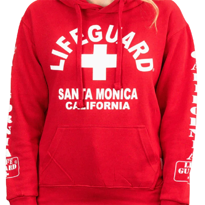 Santa Monica California Lifeguard Red Hoodie Hoodie with Hem Embroidery Detailed Premium