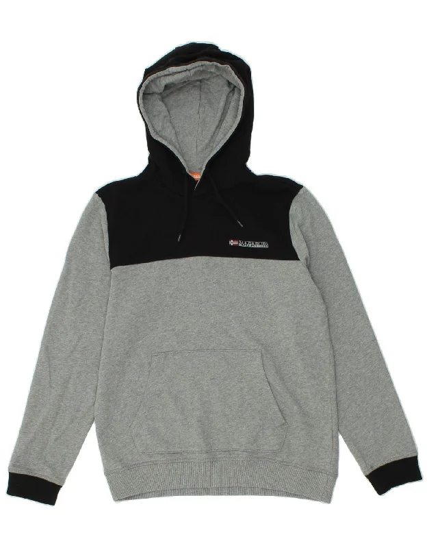 NAPAPIJRI Mens Hoodie Jumper Medium Grey Colourblock Cotton