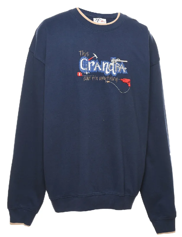 Navy Grandpa Embroidered Sweatshirt - XL