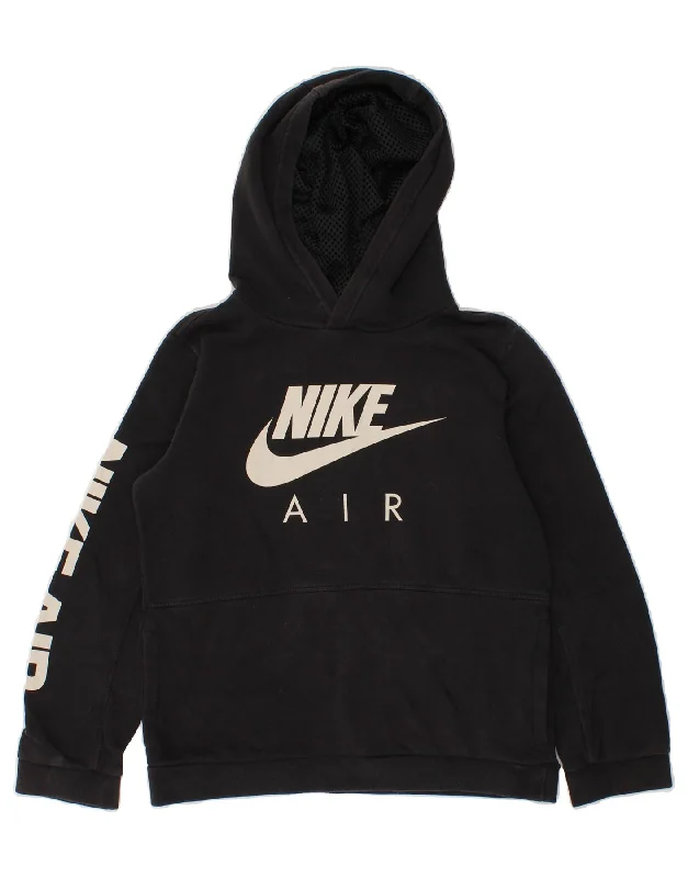 NIKE Boys Graphic Hoodie Jumper 12-13 Years Large Black Cotton