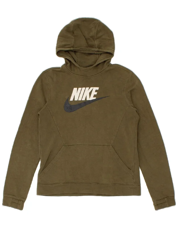 NIKE Boys Graphic Hoodie Jumper 13-14 Years XL Khaki Cotton