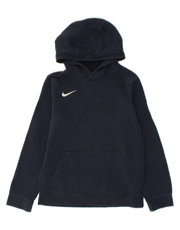 NIKE Boys Hoodie Jumper 12-13 Years Large Navy Blue Cotton