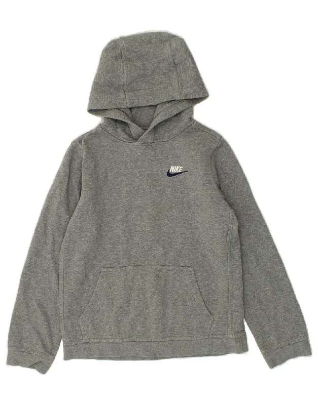 NIKE Boys Standard Fit Hoodie Jumper 12-13 Years Large Grey Cotton