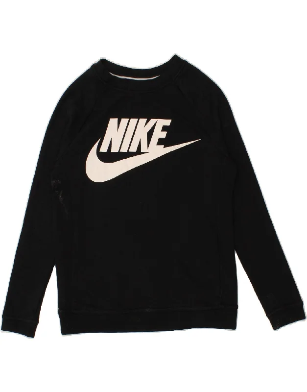 NIKE Womens Graphic Sweatshirt Jumper UK 6 XS Black Cotton