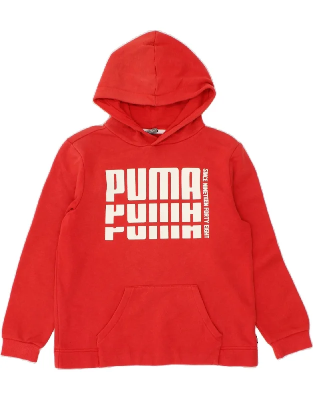 PUMA Boys Graphic Hoodie Jumper 11-12 Years Red Cotton