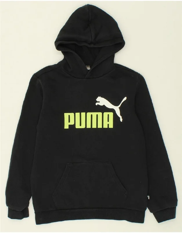 PUMA Boys Graphic Hoodie Jumper 13-14 Years Black Cotton