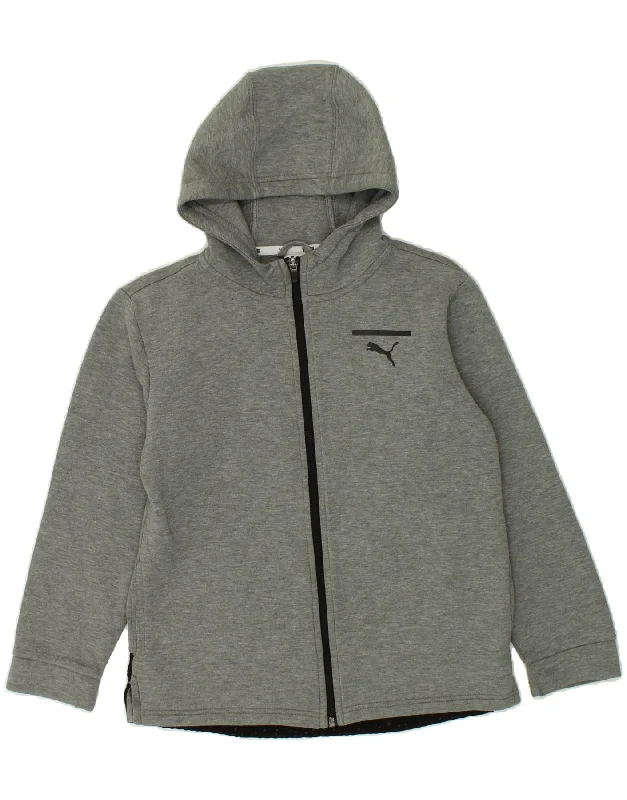 PUMA Boys Graphic Zip Hoodie Sweater 11-12 Years Grey Colourblock Cotton