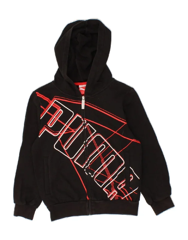 PUMA Boys Graphic Zip Hoodie Sweater 7-8 Years Small Black Cotton