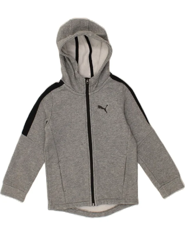 PUMA Boys Zip Hoodie Sweater 5-6 Years Grey Colourblock Cotton Hoodie with Hood Adjustable Protection
