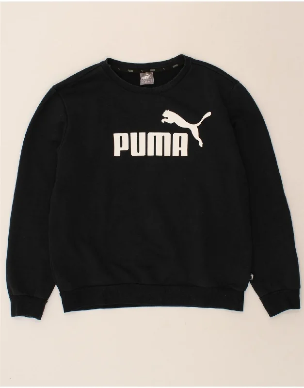 PUMA Mens Graphic Sweatshirt Jumper Medium Black Cotton Hoodie with Batwing Sleeves Loose Dramatic