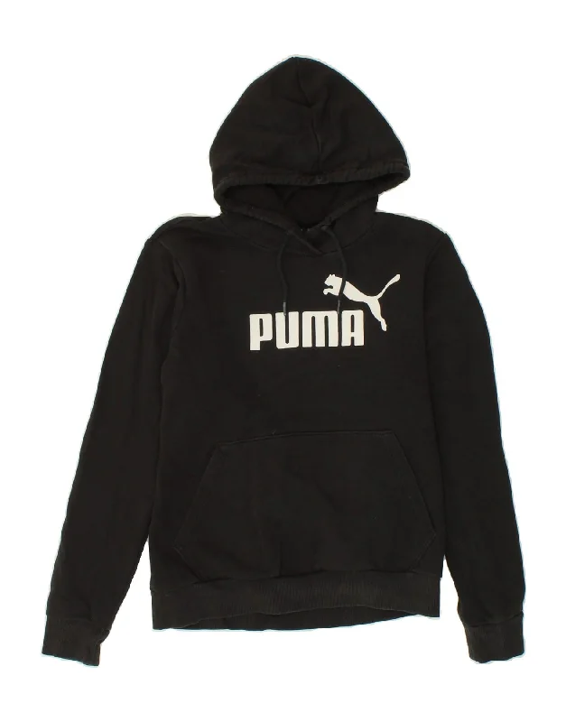 PUMA Womens Graphic Hoodie Jumper UK 10 Small Black Cotton