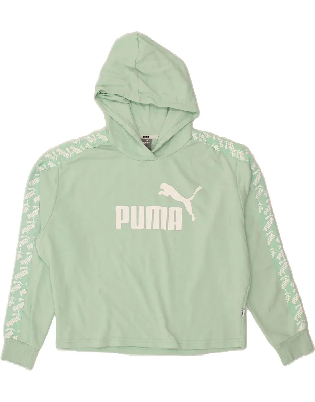 PUMA Womens Graphic Hoodie Jumper UK 16 Large Green Cotton