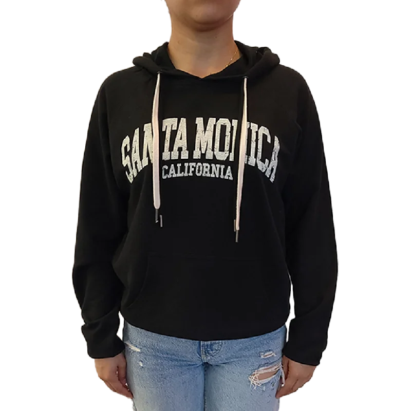 Santa Monica Hooded Vintage - Black Hoodie with Rhinestones Sparkly Elegant