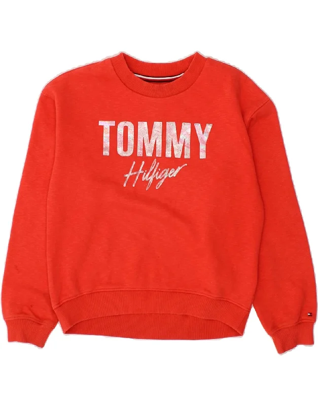 TOMMY HILFIGER Girls Graphic Sweatshirt Jumper 11-12 Years Red Cotton