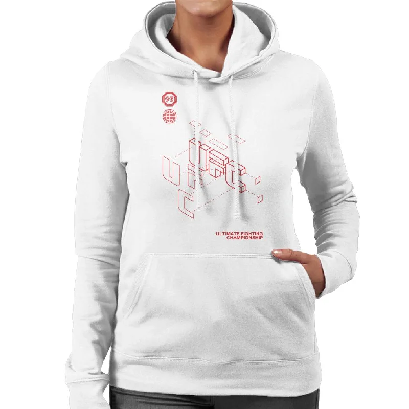 UFC Retro Red Blueprint Women's Hooded Sweatshirt Hoodie with Hem Detail Decorative Unique UFC Retro Red Blueprint Women's Hooded Sweatshirt Hoodie with Hem Detail Decorative Unique