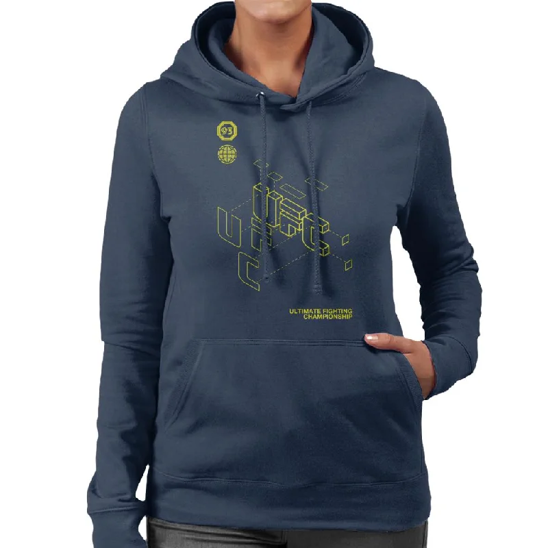 UFC Retro Yellow Blueprint Women's Hooded Sweatshirt Hoodie with Hem Fringe Bohemian Relaxed UFC Retro Yellow Blueprint Women's Hooded Sweatshirt Hoodie with Hem Fringe Bohemian Relaxed