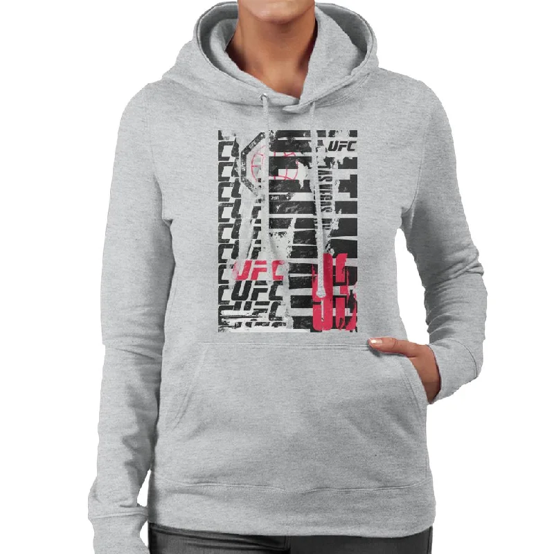 UFC Tear Down Vegas 93 Multi Logo Women's Hooded Sweatshirt Hoodie with Exposed Zipper Edgy Industrial UFC Tear Down Vegas 93 Multi Logo Women's Hooded Sweatshirt Hoodie with Exposed Zipper Edgy Industrial