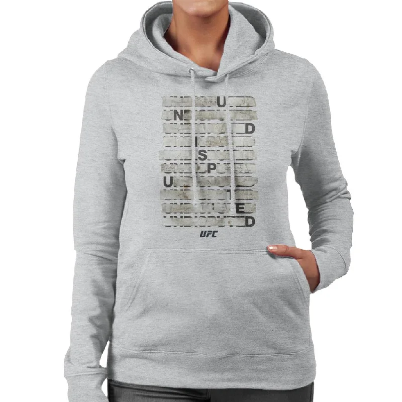 UFC Undisputed Taped Black Text Women's Hooded Sweatshirt Hoodie with Frayed Bohemian Relaxed UFC Undisputed Taped Black Text Women's Hooded Sweatshirt Hoodie with Frayed Bohemian Relaxed