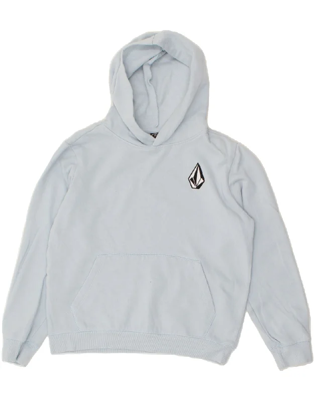 VOLCOM Boys Hoodie Jumper 13-14 Years Large Blue Cotton Hoodie with Hem Embroidery Detailed Premium VOLCOM Boys Hoodie Jumper 13-14 Years Large Blue Cotton Hoodie with Hem Embroidery Detailed Premium