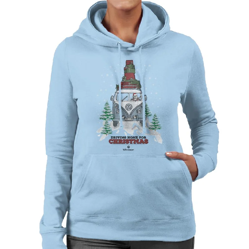 Volkswagen Christmas Driving Home For Christmas Women's Hooded Sweatshirt Hoodie with Hem Elastic Stretchable Comfortable