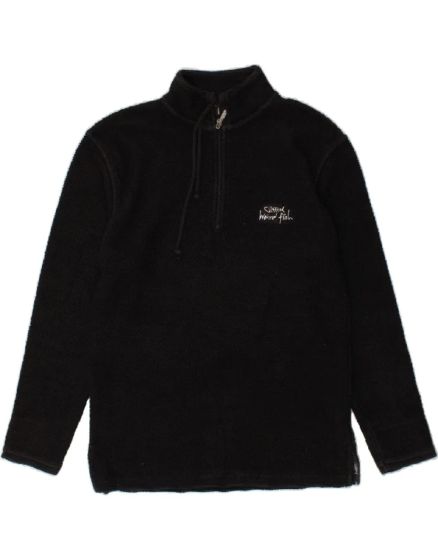 WEIRD FISH Mens Zip Neck Sweatshirt Jumper Small Black Hoodie with Slit Hem Functional Movement
