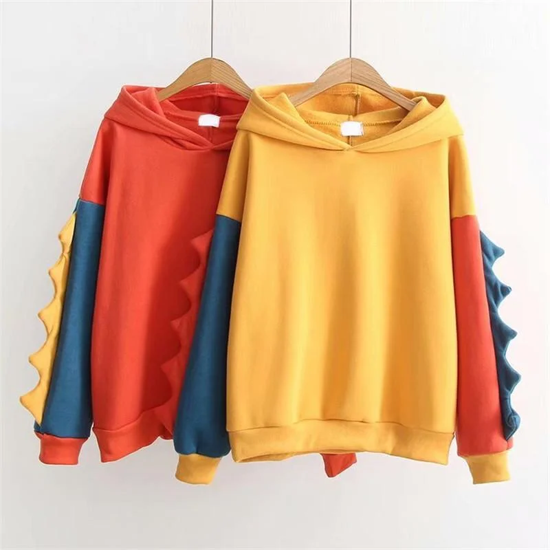 Women's Korean Fashion Dinosaur Sleeved Loose Hoodies